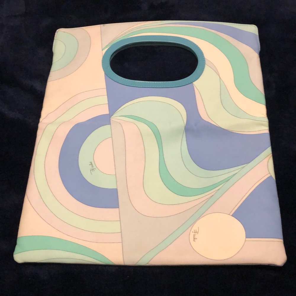 Emilio Pucci canvas leather trim fold over clutch
